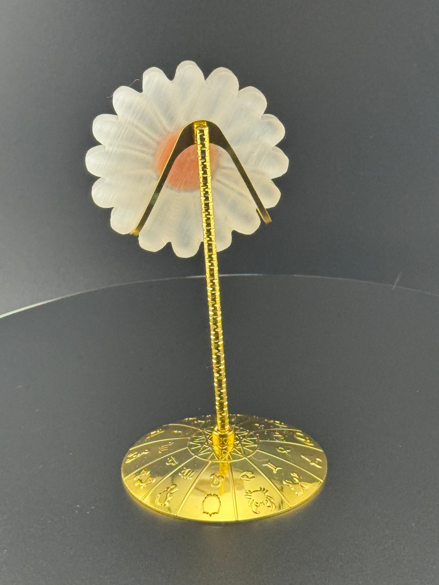 Selenite Daisy with Gold Stand