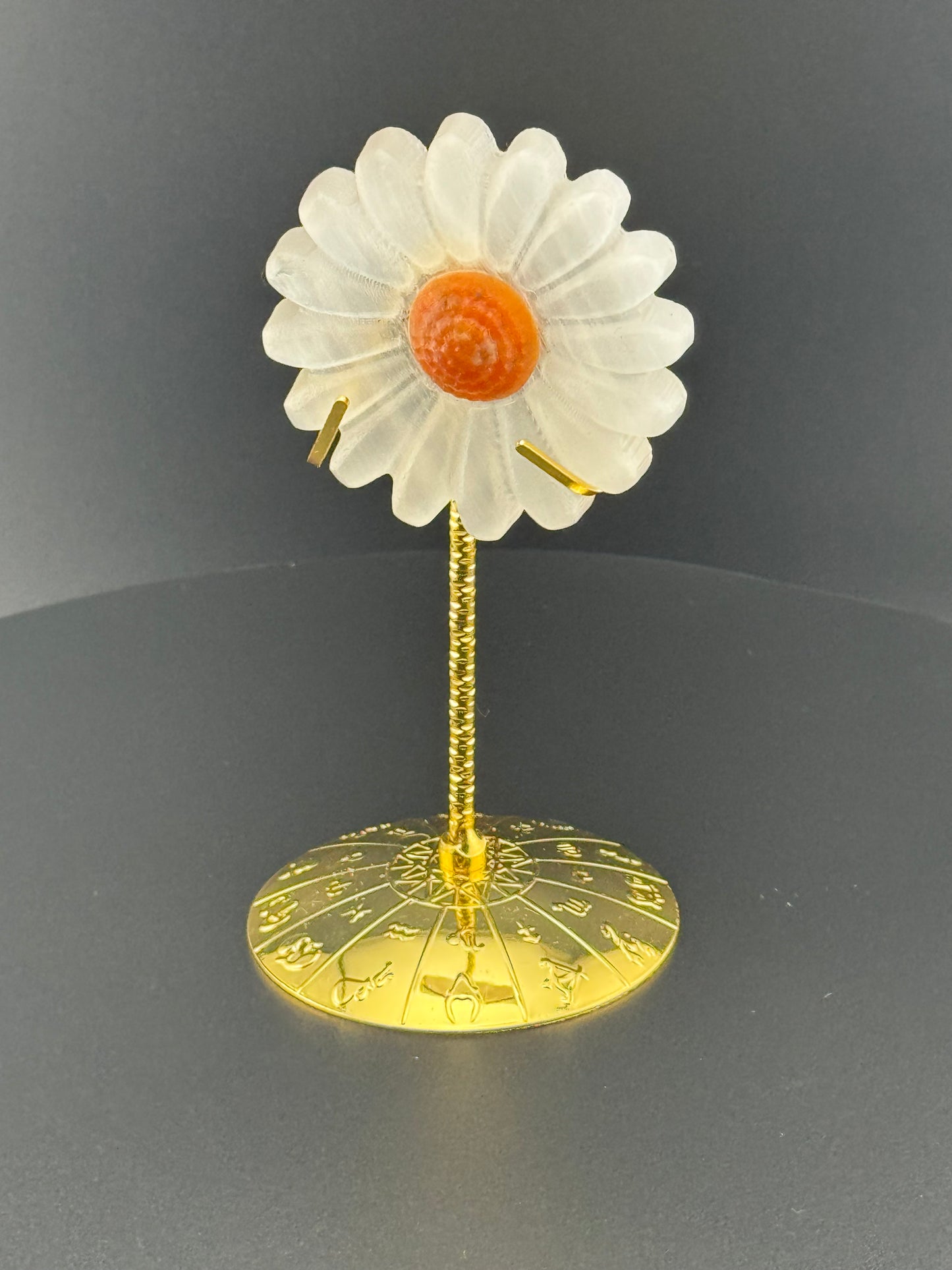 Selenite Daisy with Gold Stand
