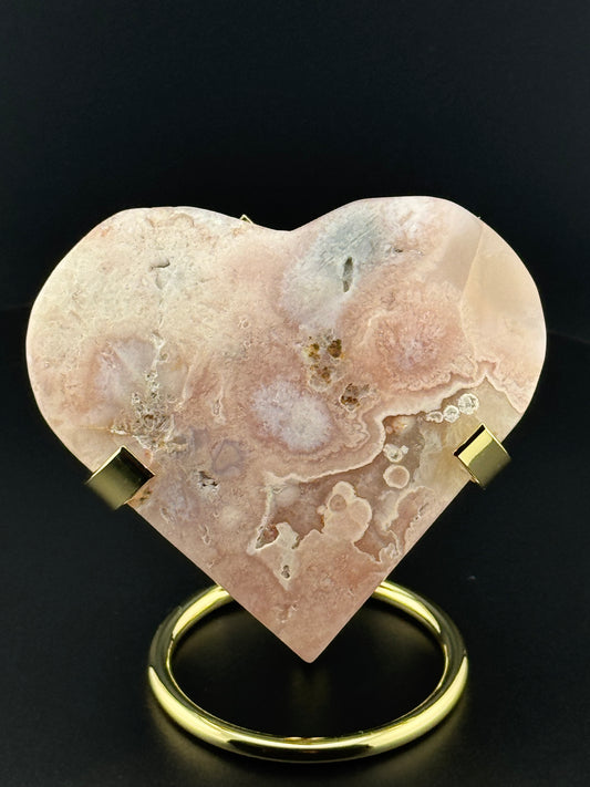 Pink Flower Agate Heart