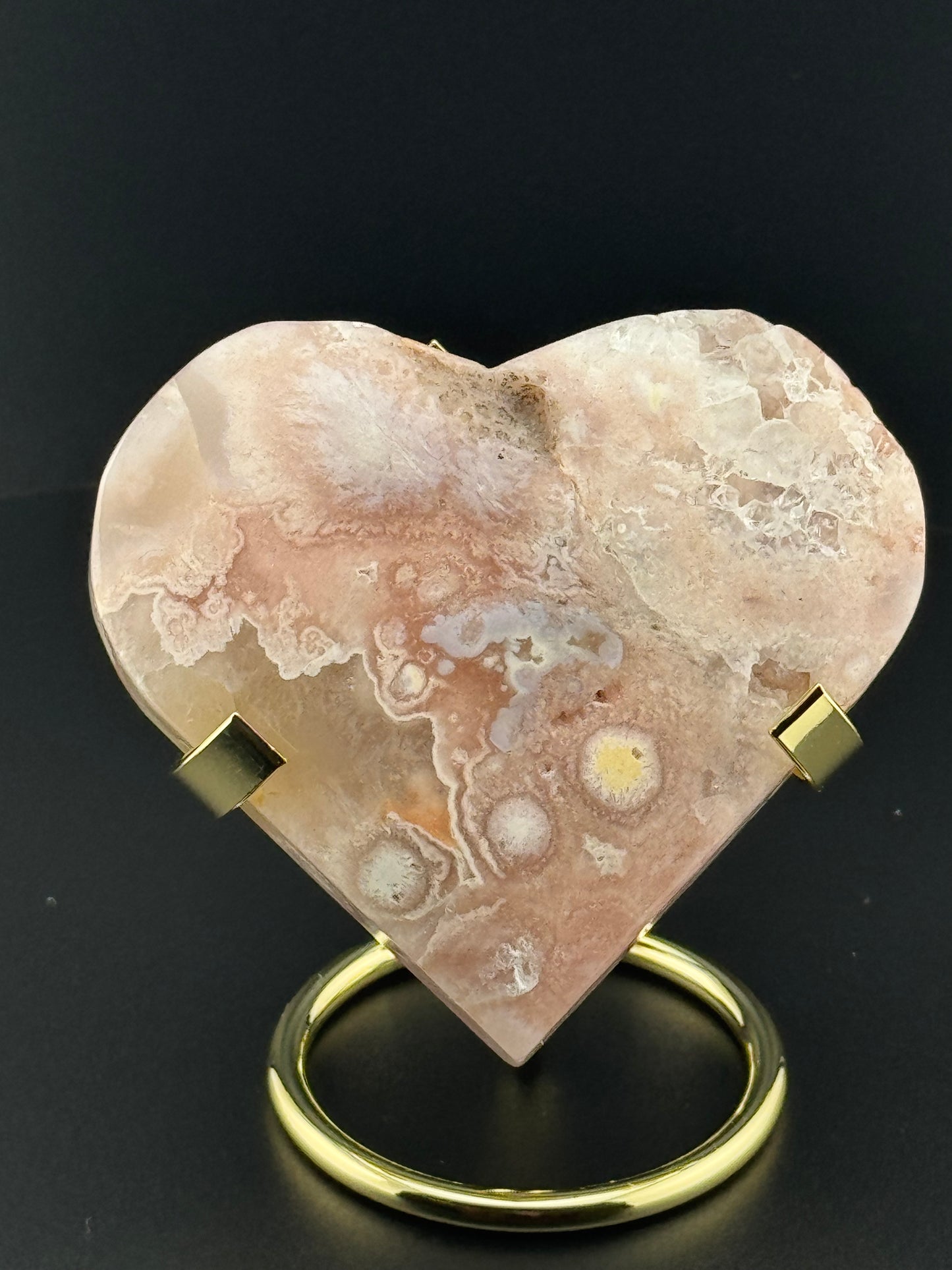 Pink Flower Agate Heart