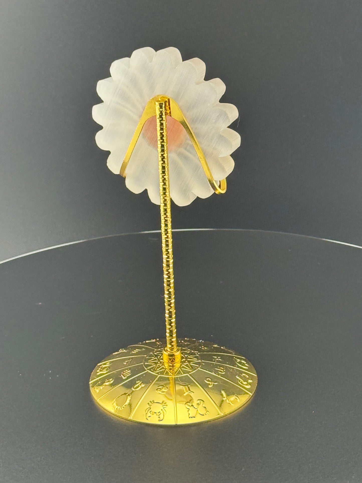 Selenite Daisy with Gold Stand