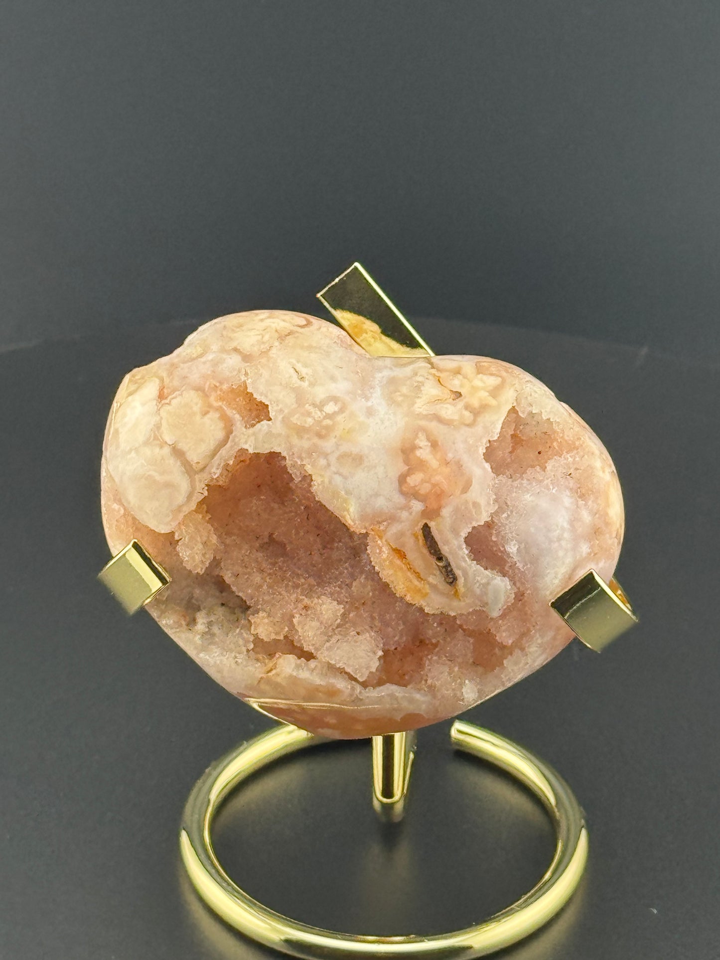 Pink Flower Agate Druzy Heart