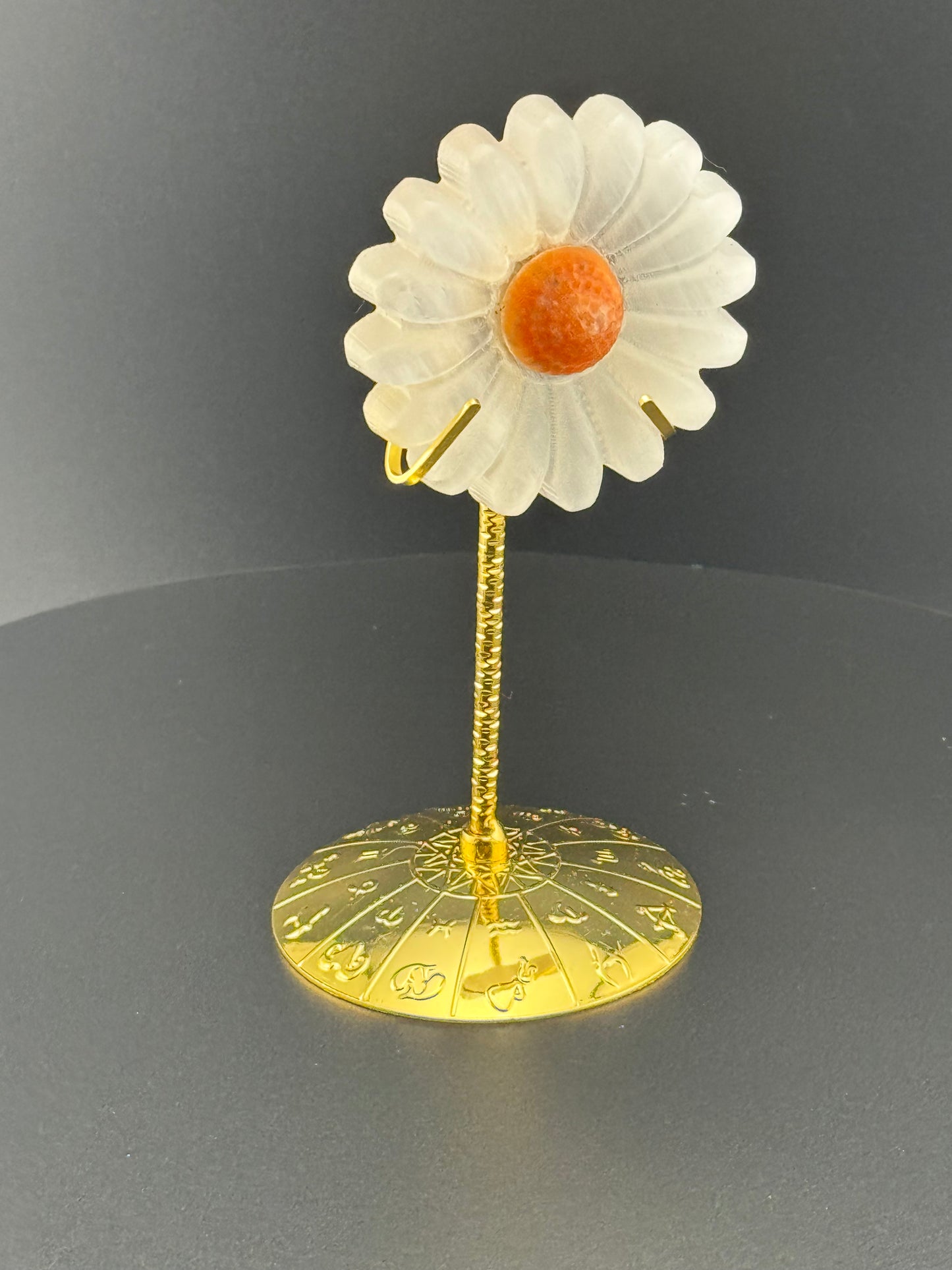 Selenite Daisy with Gold Stand