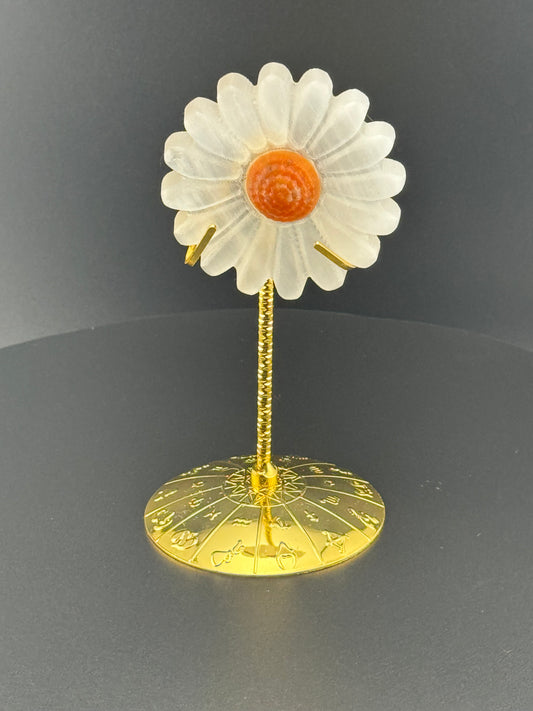 Selenite Daisy with Gold Stand