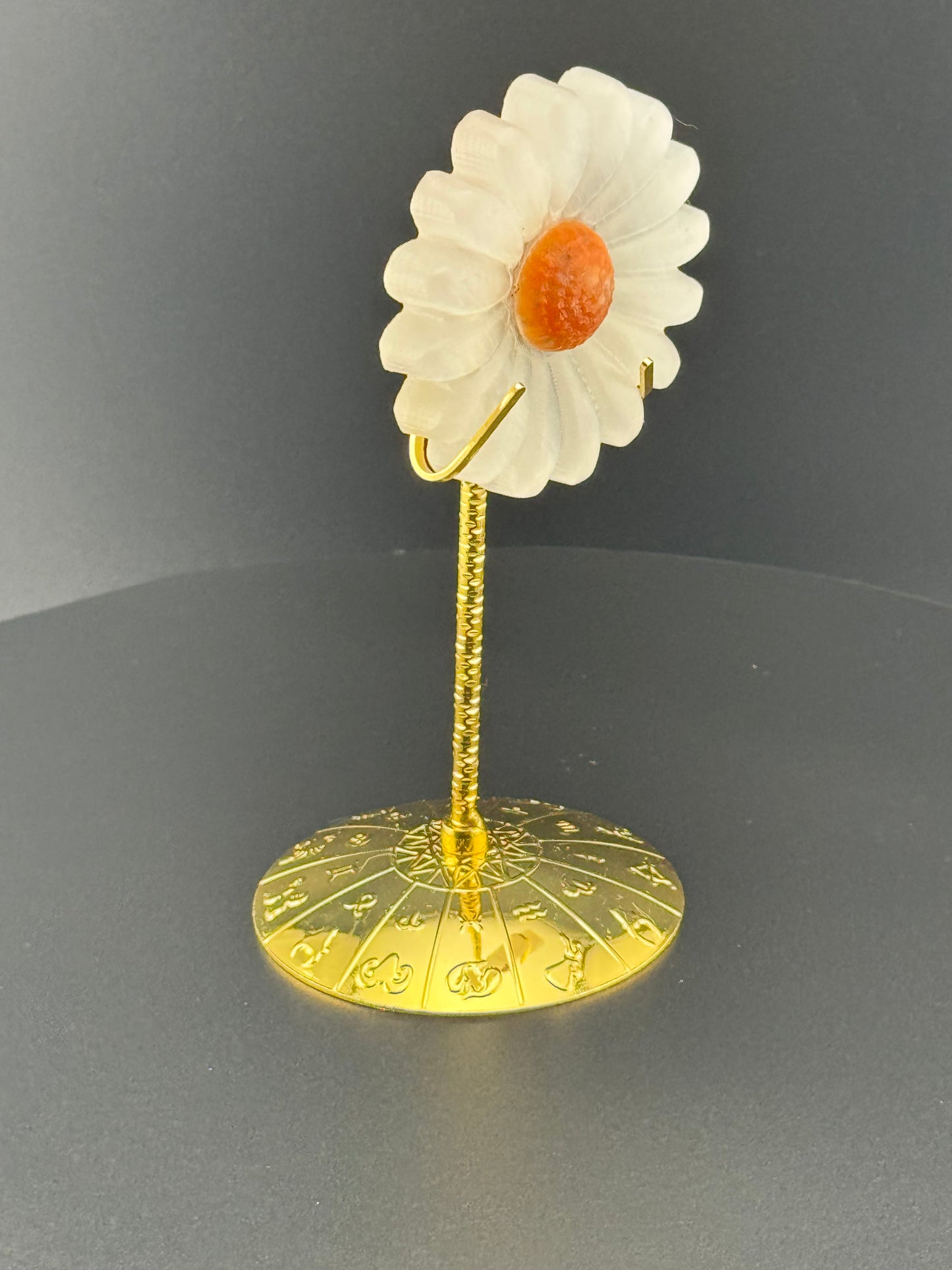 Selenite Daisy with Gold Stand