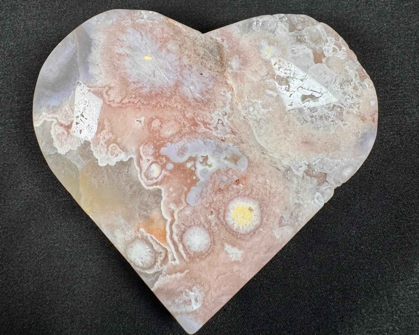 Pink Flower Agate Heart - Powers Gems