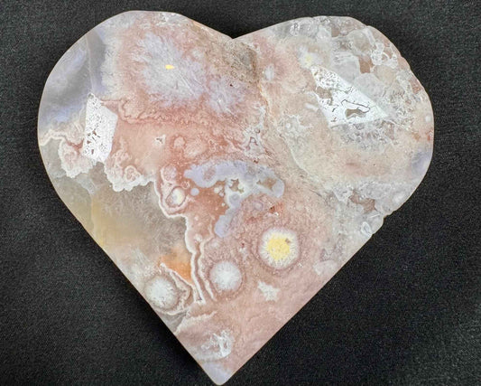 Pink Flower Agate Heart - Powers Gems