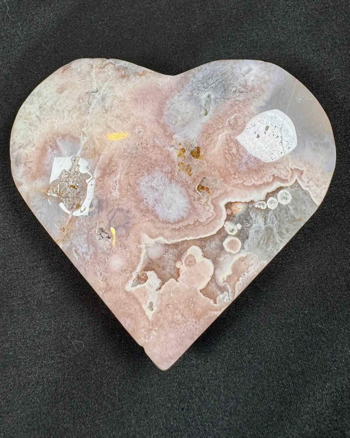Pink Flower Agate Heart - Powers Gems