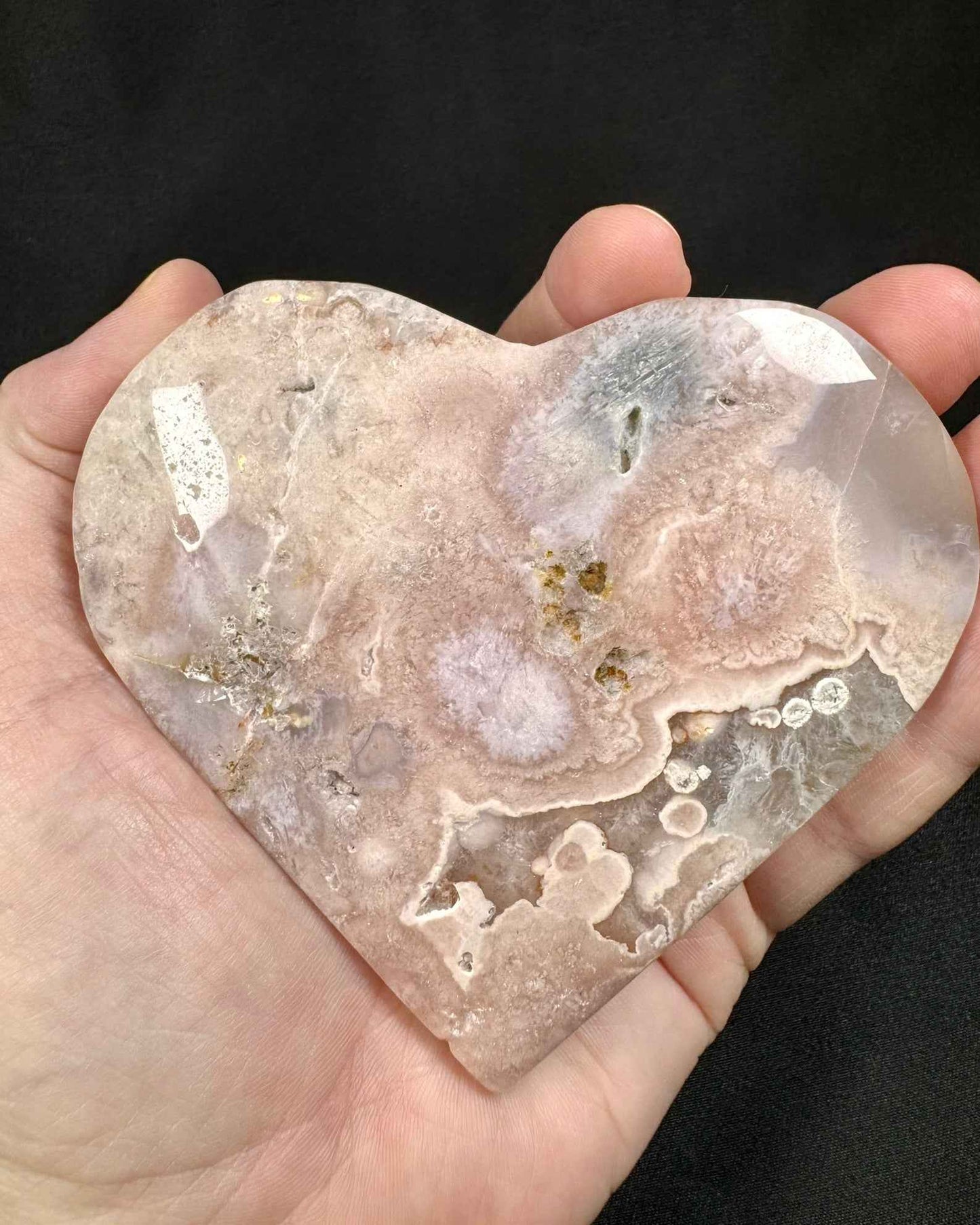 Pink Flower Agate Heart - Powers Gems