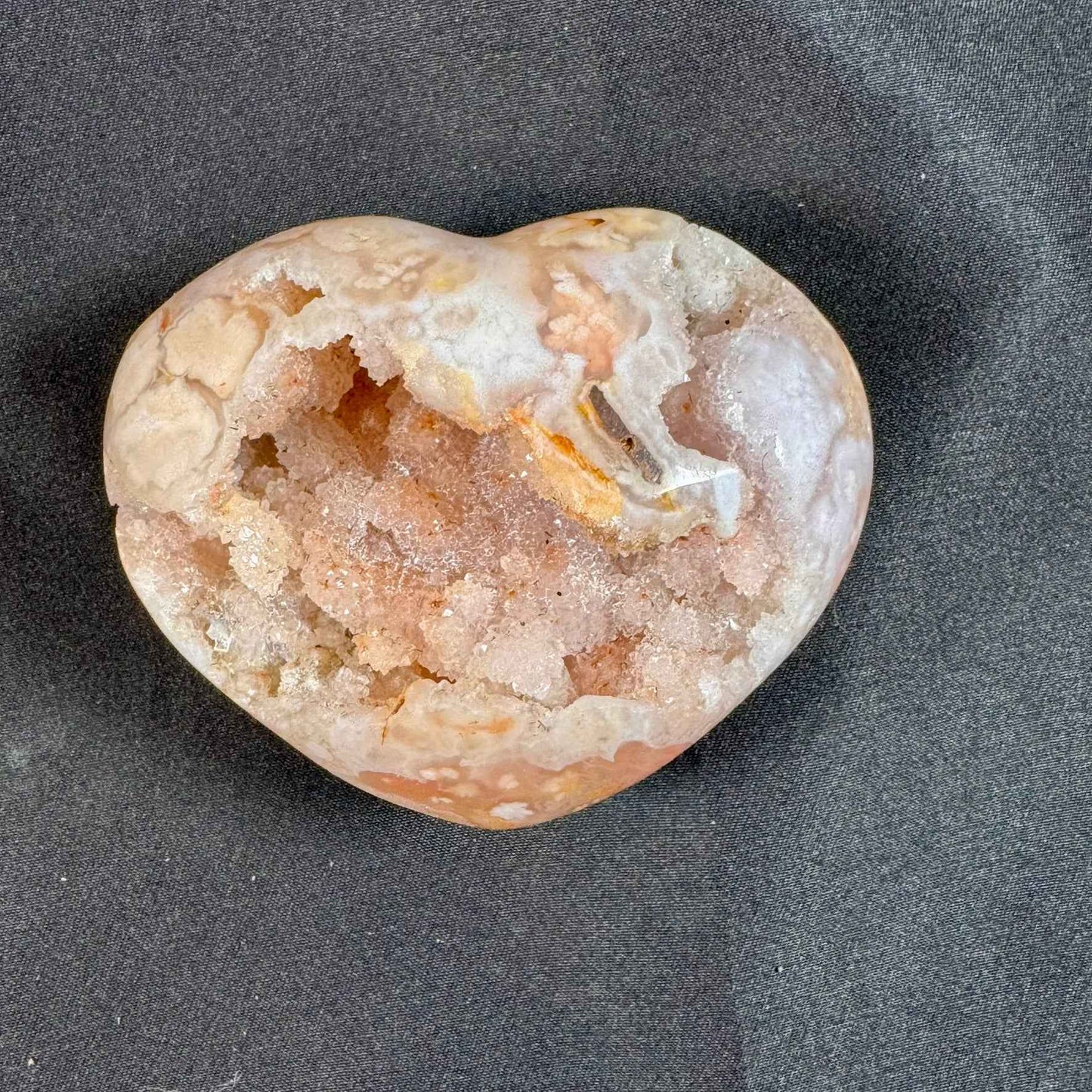 Pink Flower Agate Druzy Heart - Powers Gems