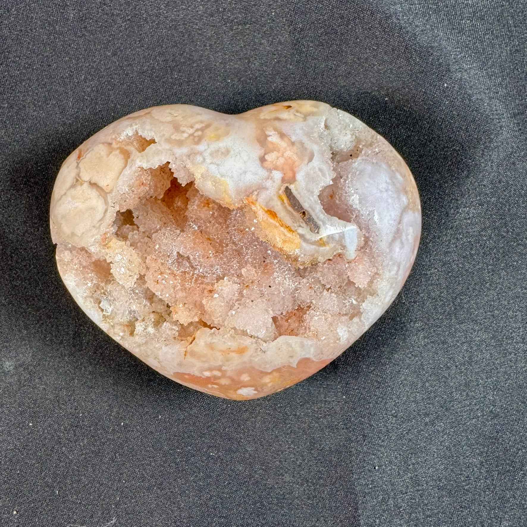 Pink Flower Agate Druzy Heart - Powers Gems