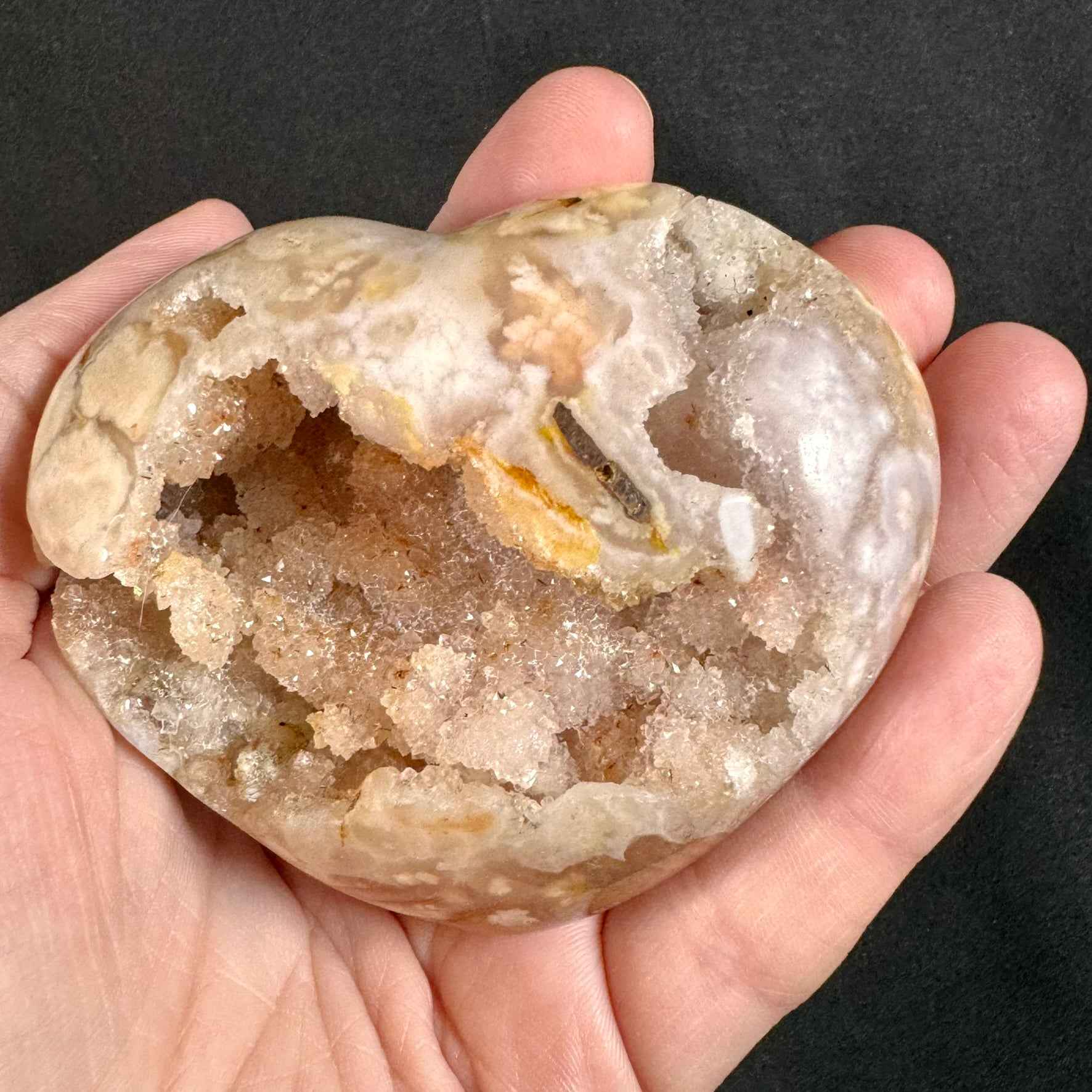 Pink Flower Agate Druzy Heart - Powers Gems