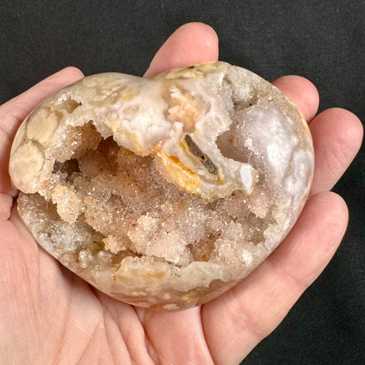 Pink Flower Agate Druzy Heart - Powers Gems