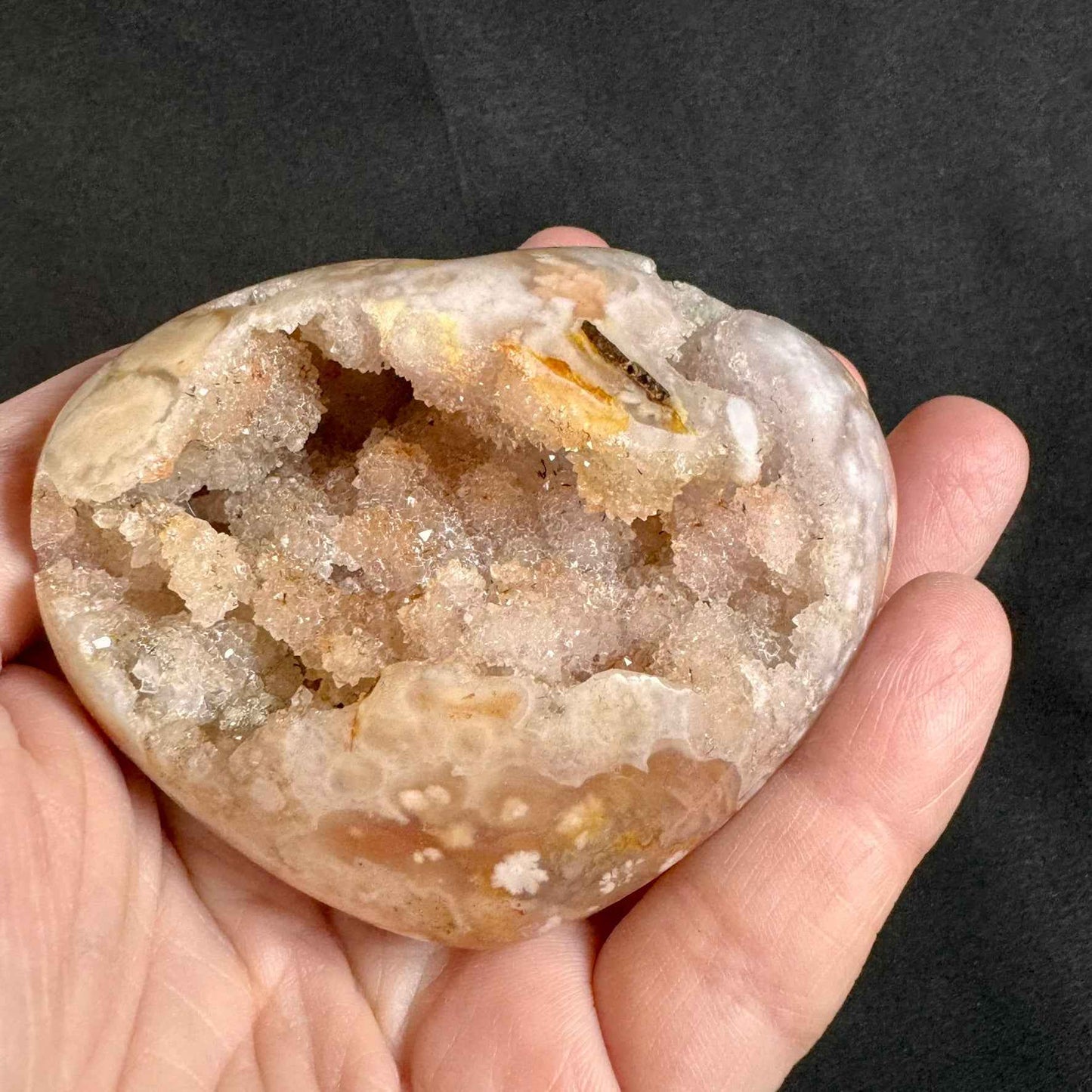 Pink Flower Agate Druzy Heart - Powers Gems