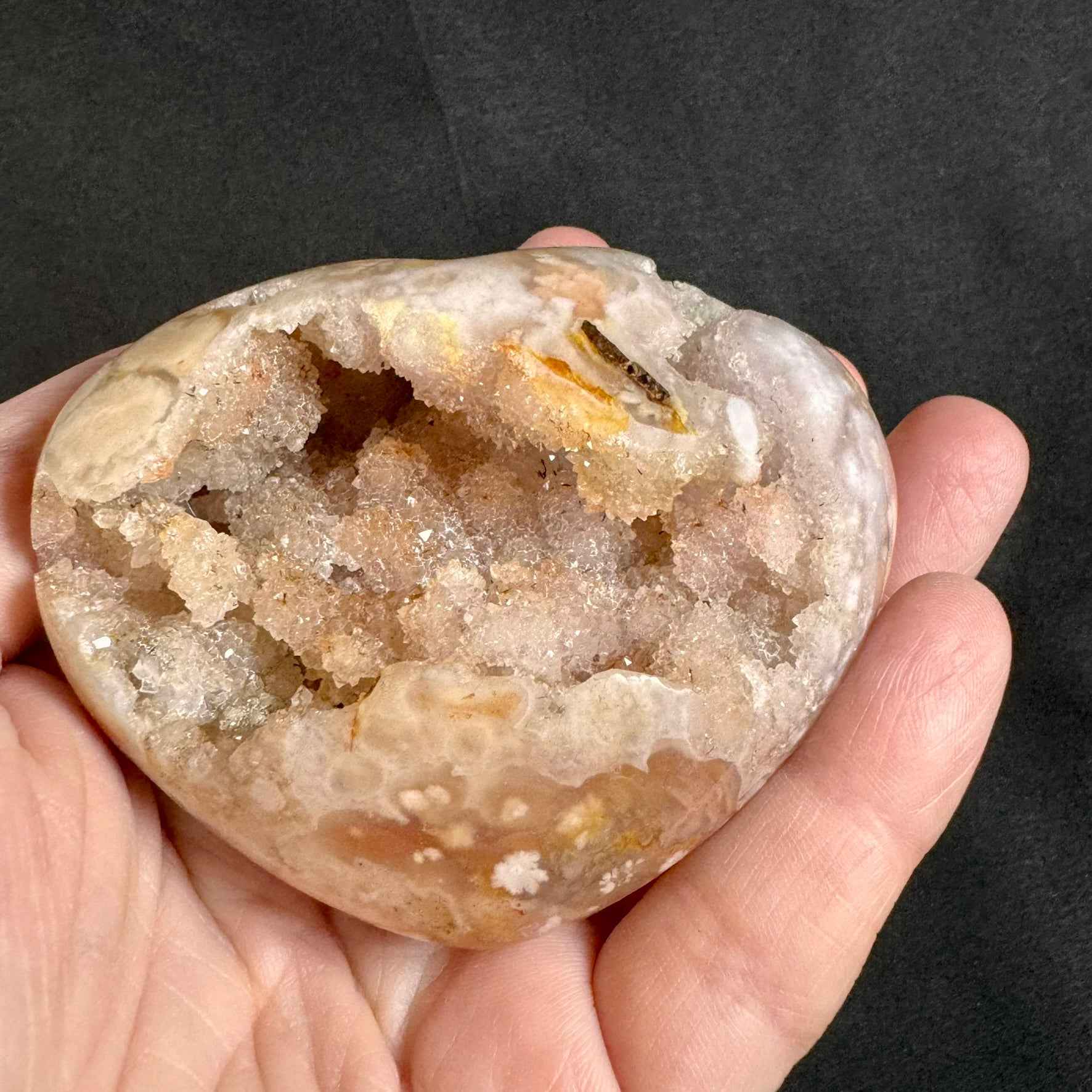 Pink Flower Agate Druzy Heart - Powers Gems