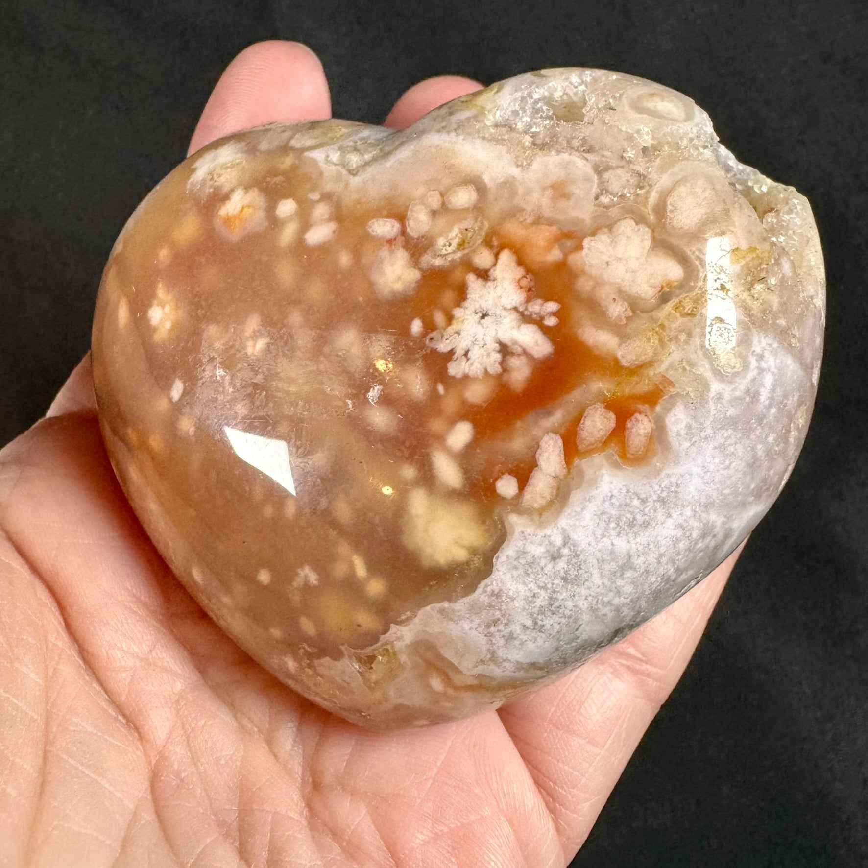 Pink Flower Agate Druzy Heart - Powers Gems