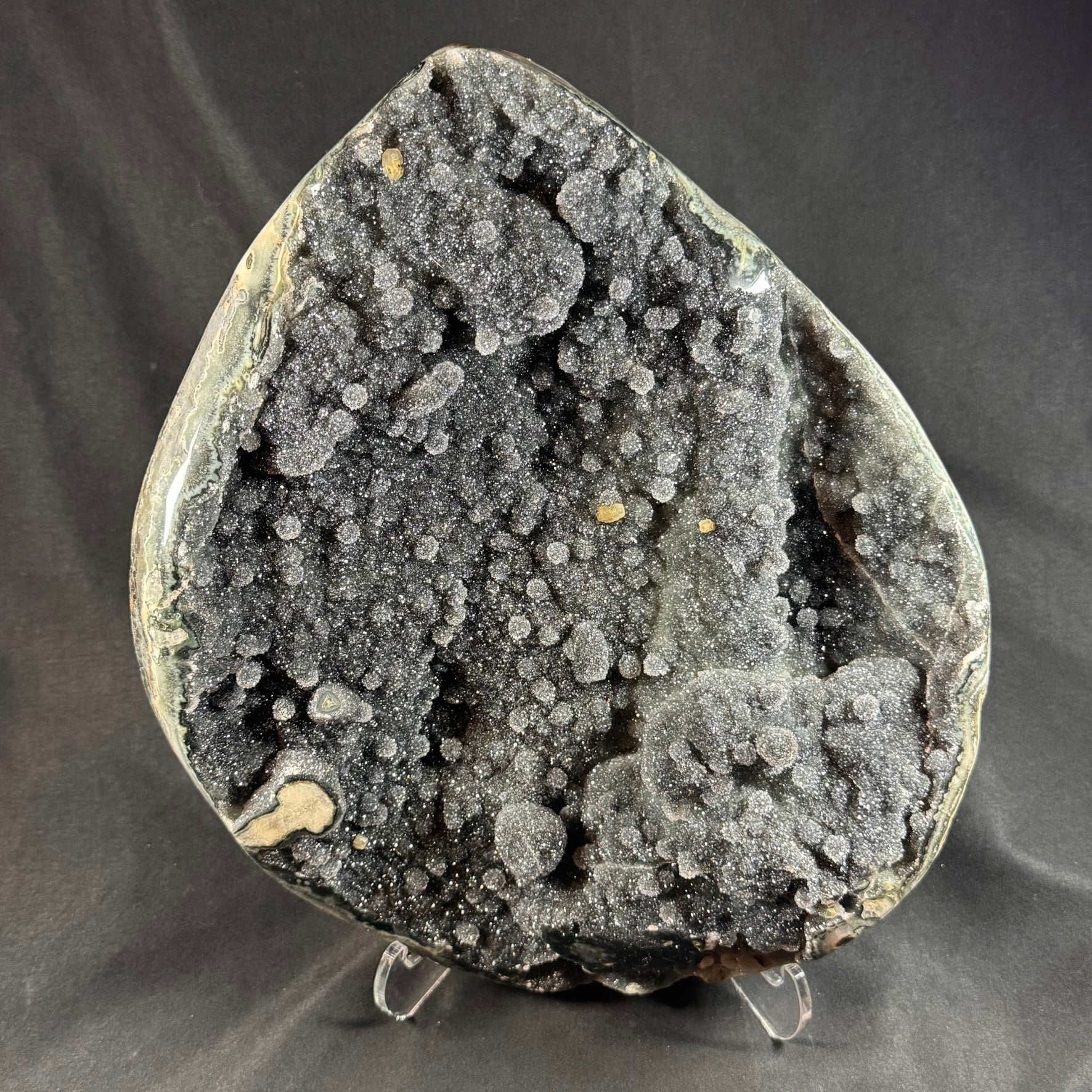 Black Chalcedony Plate with Calcite - Powers Gems